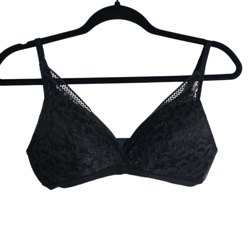 Knix Women Black Lace Wireless Bralette Mesh Trim Adjustable Straps Size M